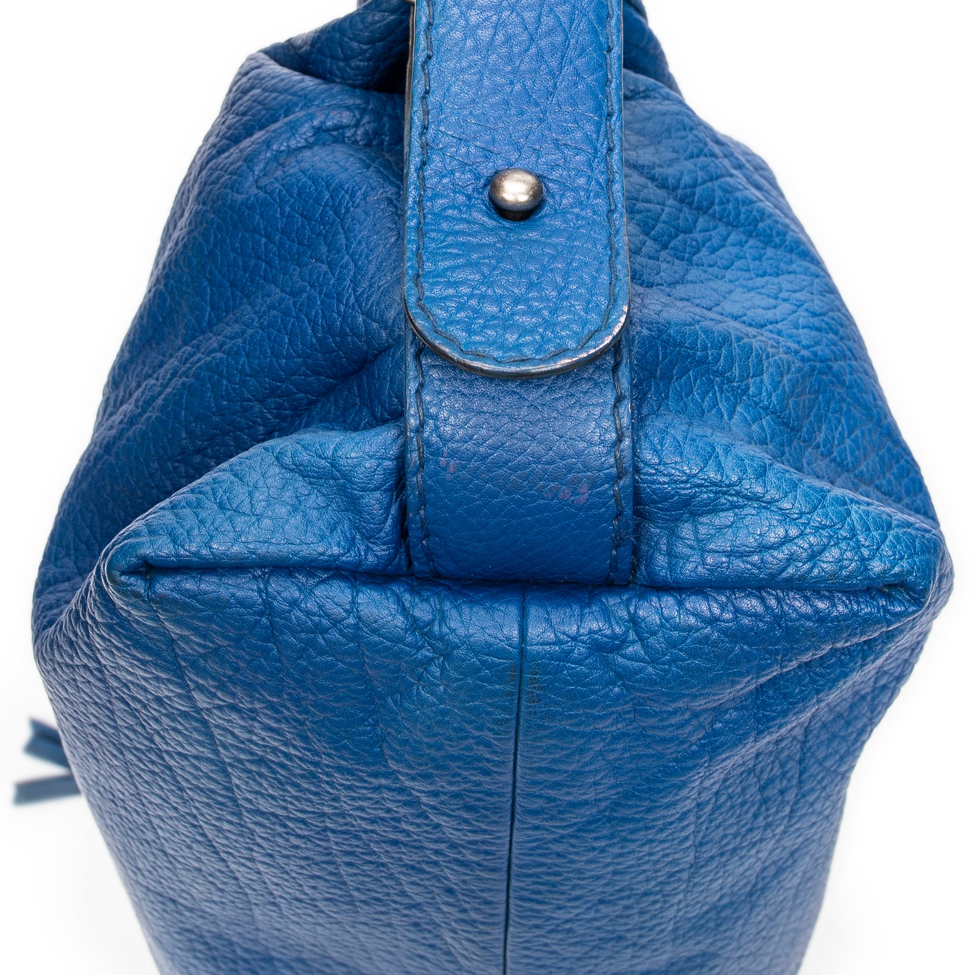 Shoulder Bag Large Bamboo Bar Boston Royal Blue Pebbled Calfskin Leather