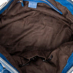 Shoulder Bag Large Bamboo Bar Boston Royal Blue Pebbled Calfskin Leather