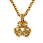 Collar con colgante triple CC vintage, chapado en oro