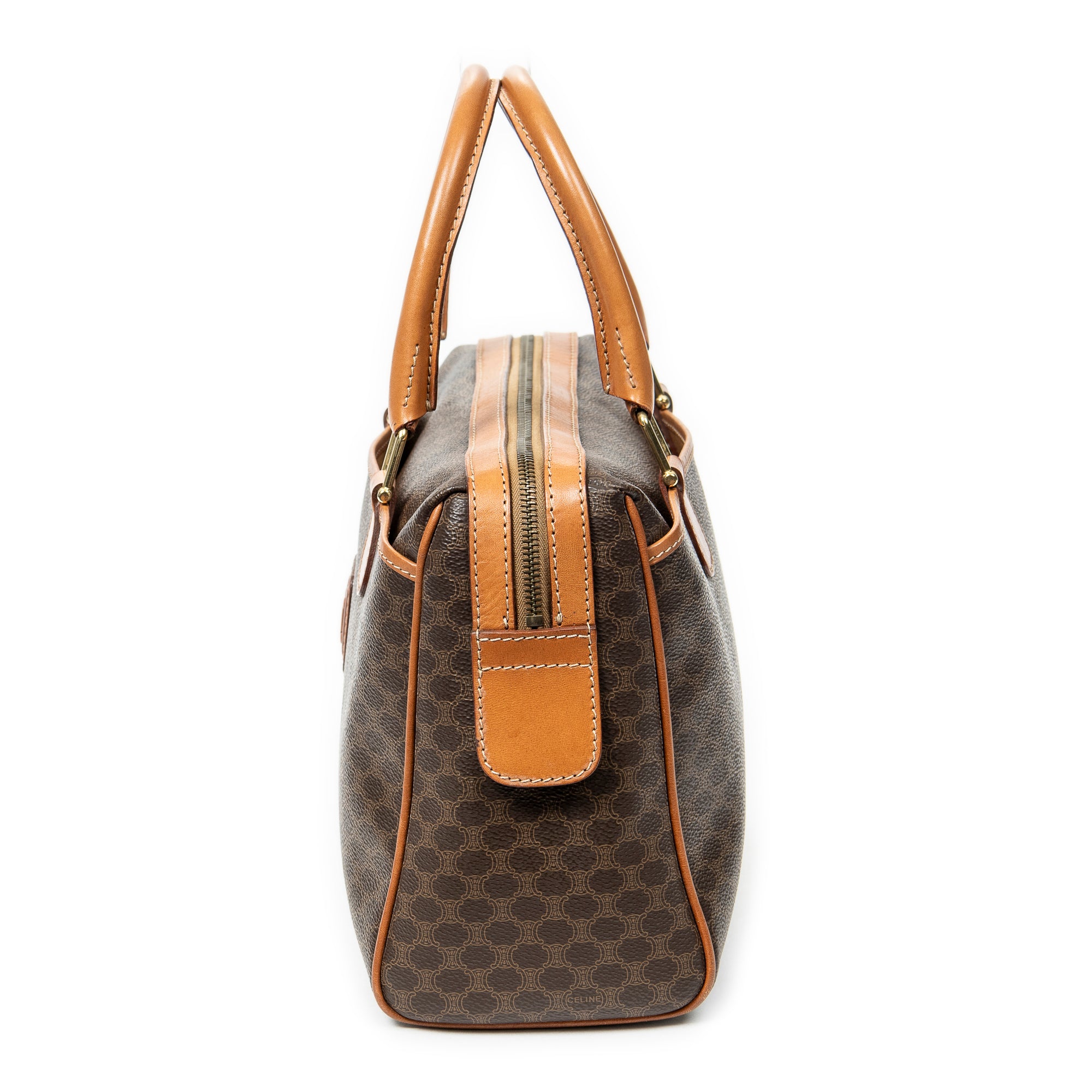 Bolso de mano Boston pequeño vintage de lona revestida Macadam marrón