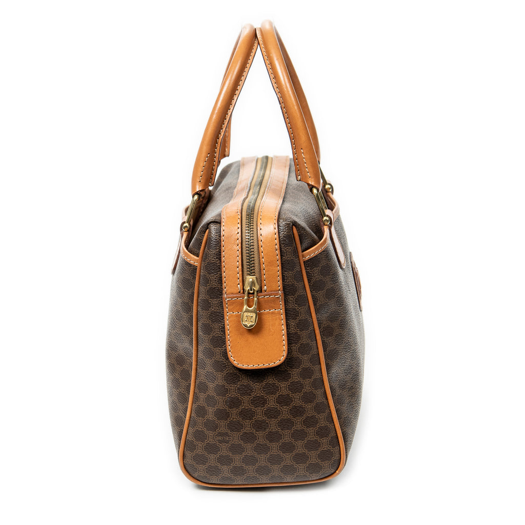 Bolso de mano Boston pequeño vintage de lona revestida Macadam marrón