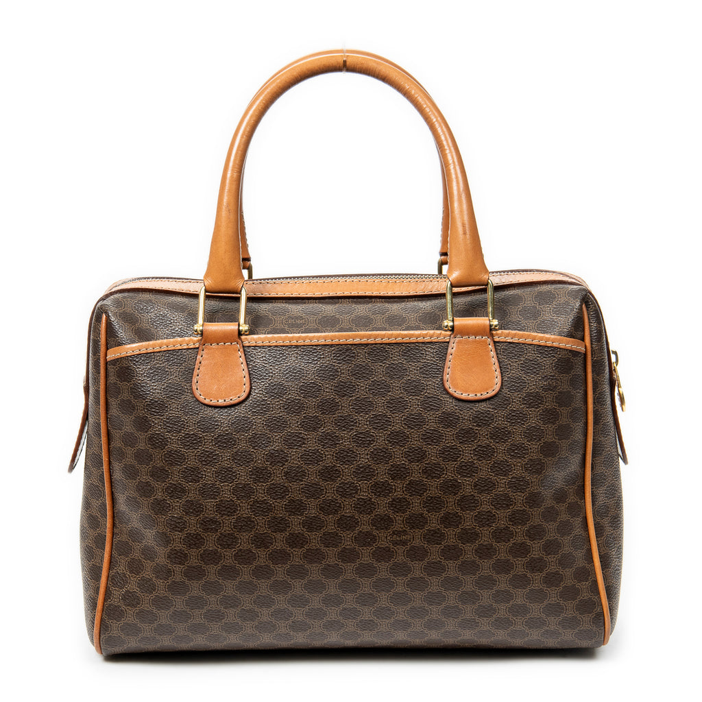 Bolso de mano Boston pequeño vintage de lona revestida Macadam marrón
