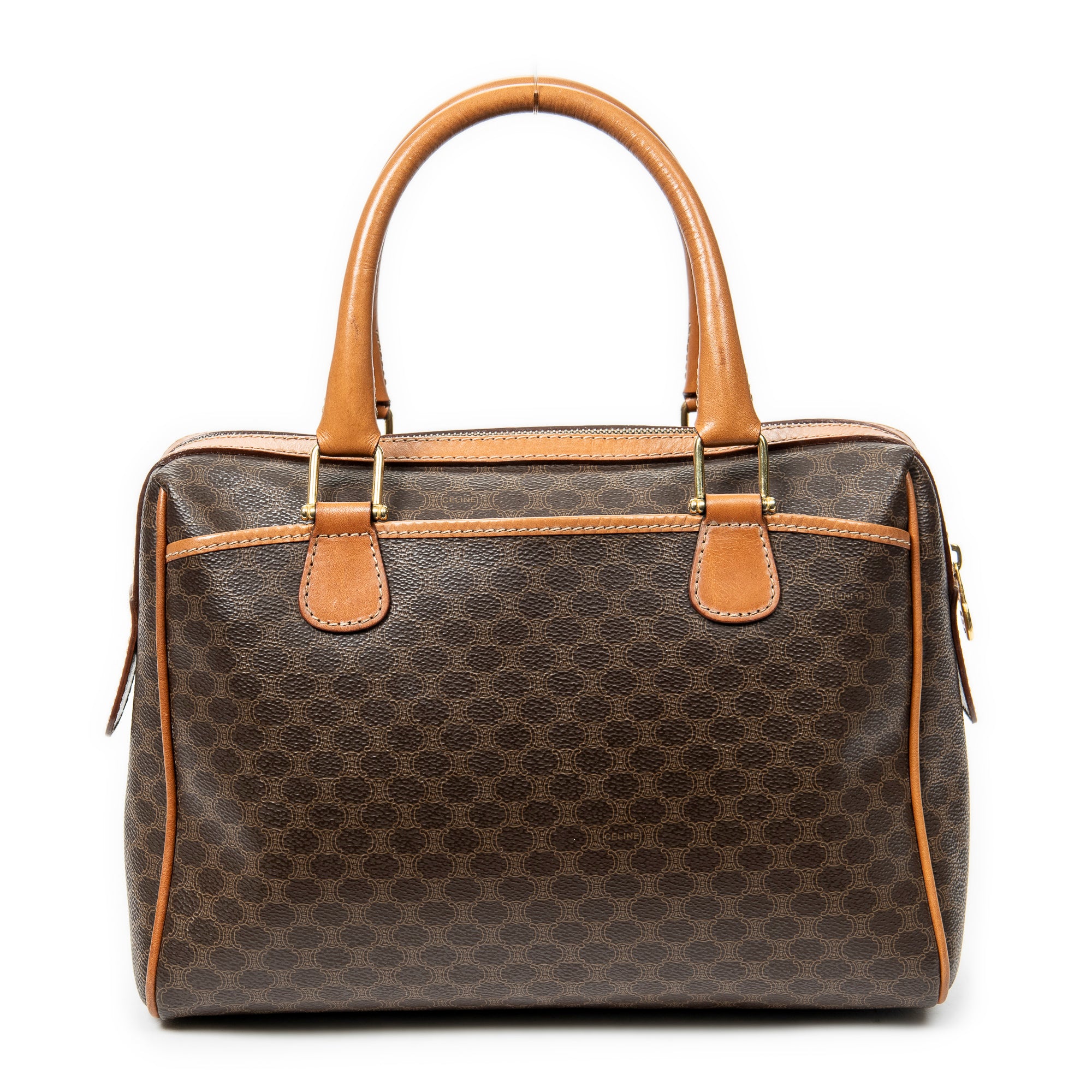 Bolso de mano Boston pequeño vintage de lona revestida Macadam marrón