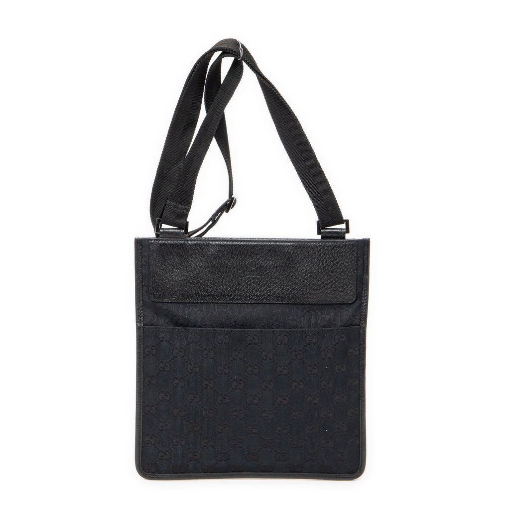 Bolso de Hombro Plano Pequeño Bandolera Lona Negra Monogramada