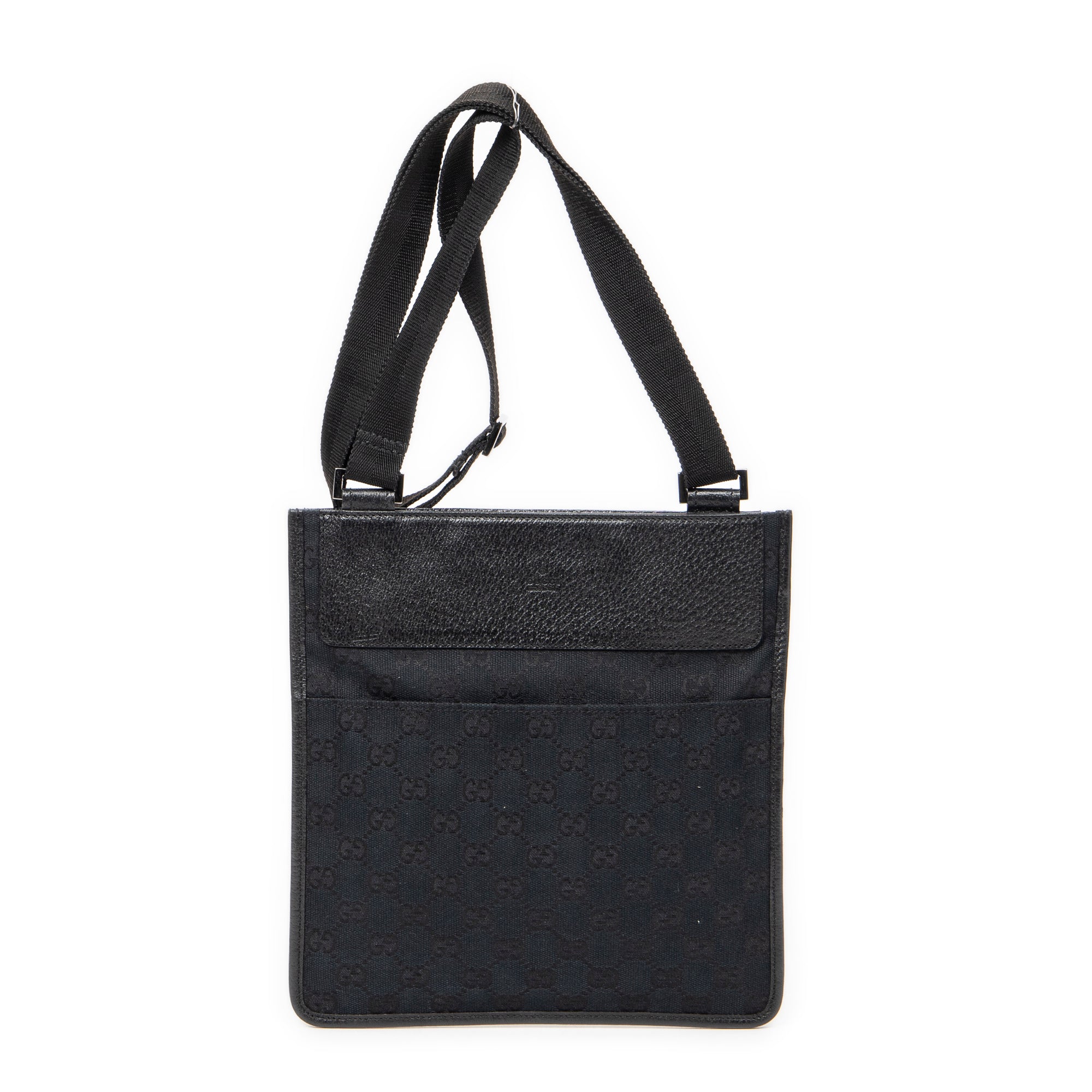 Bolso de Hombro Plano Pequeño Bandolera Lona Negra Monogramada
