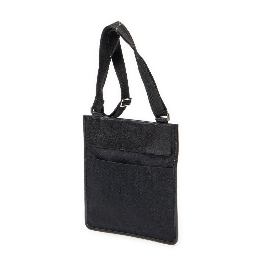 Bolso de Hombro Plano Pequeño Bandolera Lona Negra Monogramada