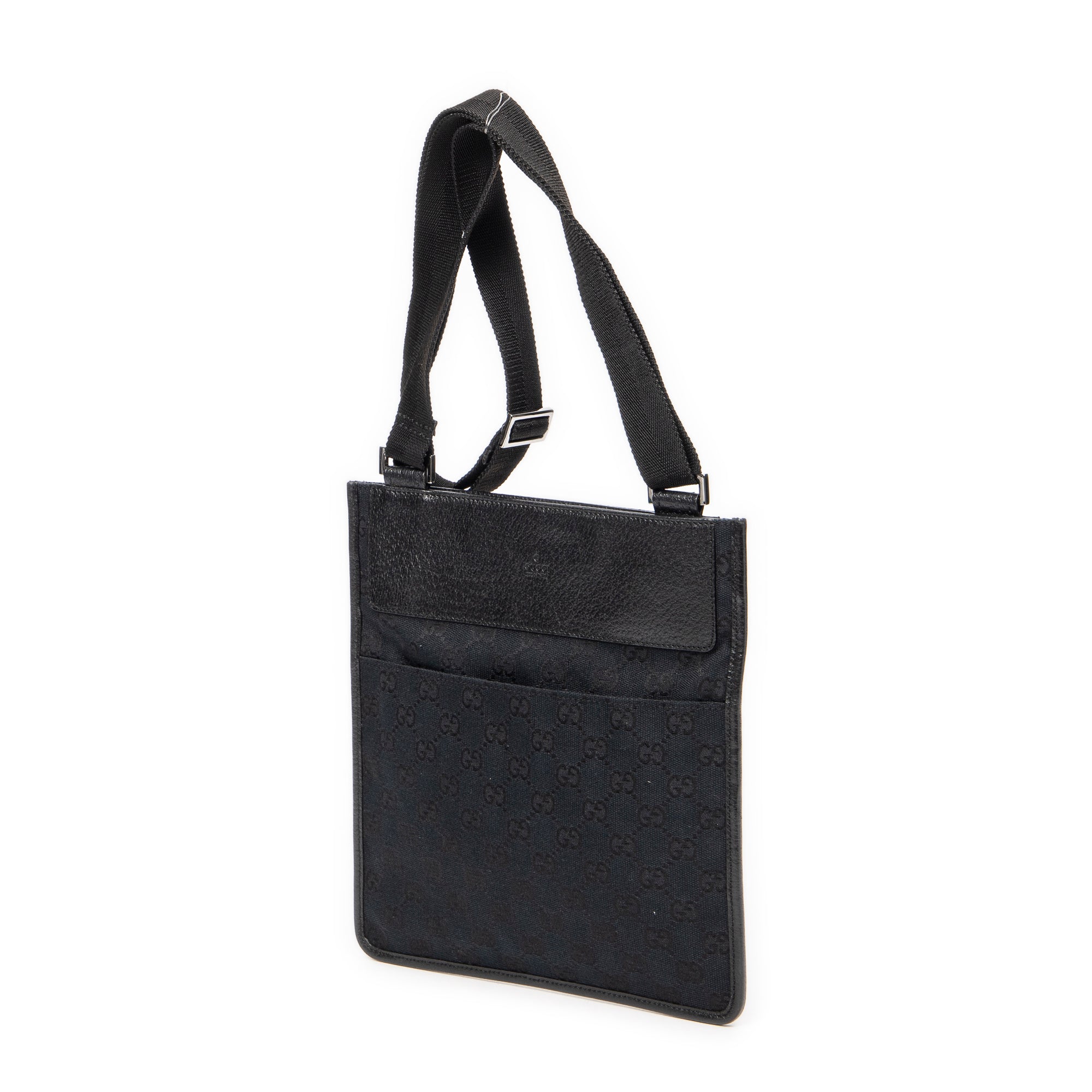 Bolso de Hombro Plano Pequeño Bandolera Lona Negra Monogramada