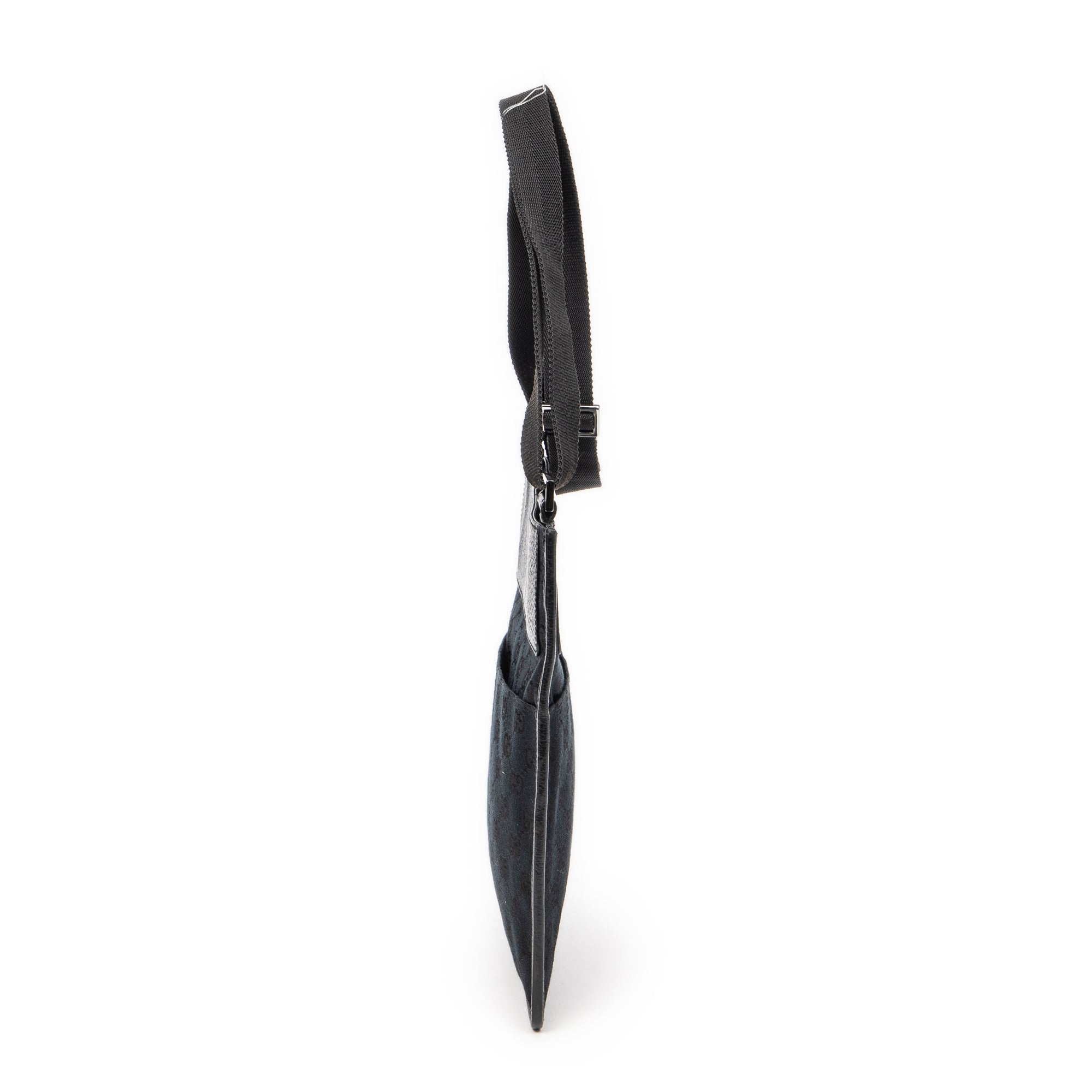 Bolso de Hombro Plano Pequeño Bandolera Lona Negra Monogramada