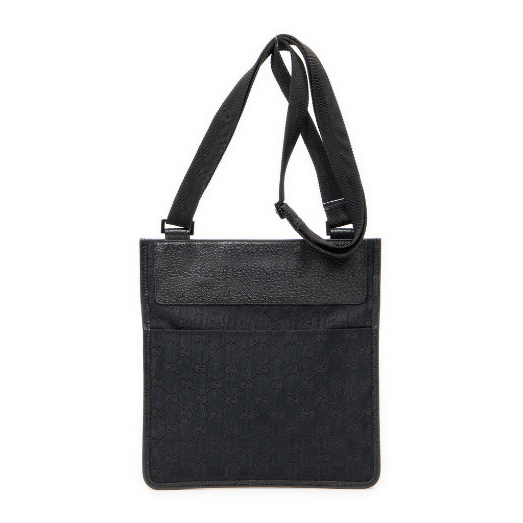 Bolso de Hombro Plano Pequeño Bandolera Lona Negra Monogramada