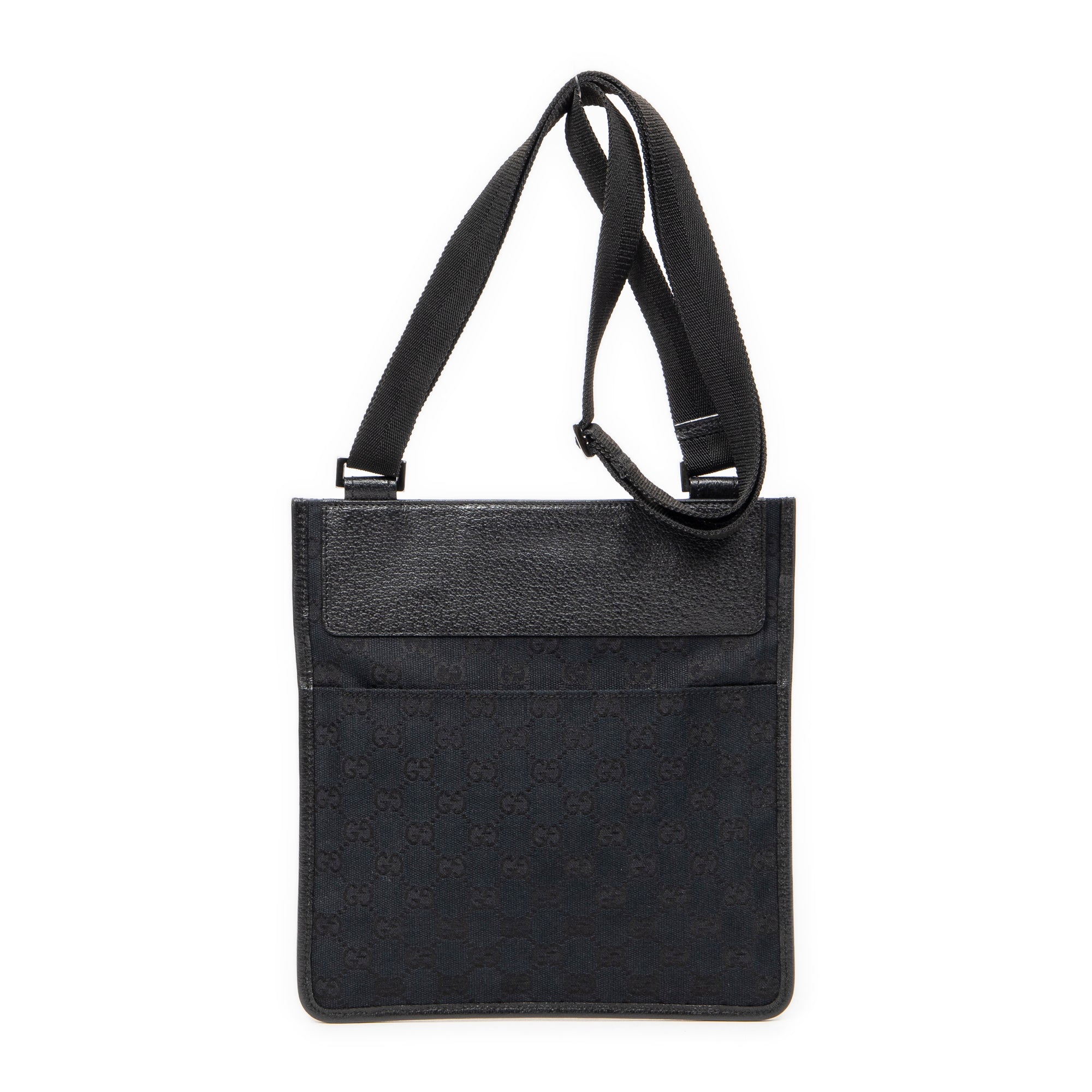 Bolso de Hombro Plano Pequeño Bandolera Lona Negra Monogramada