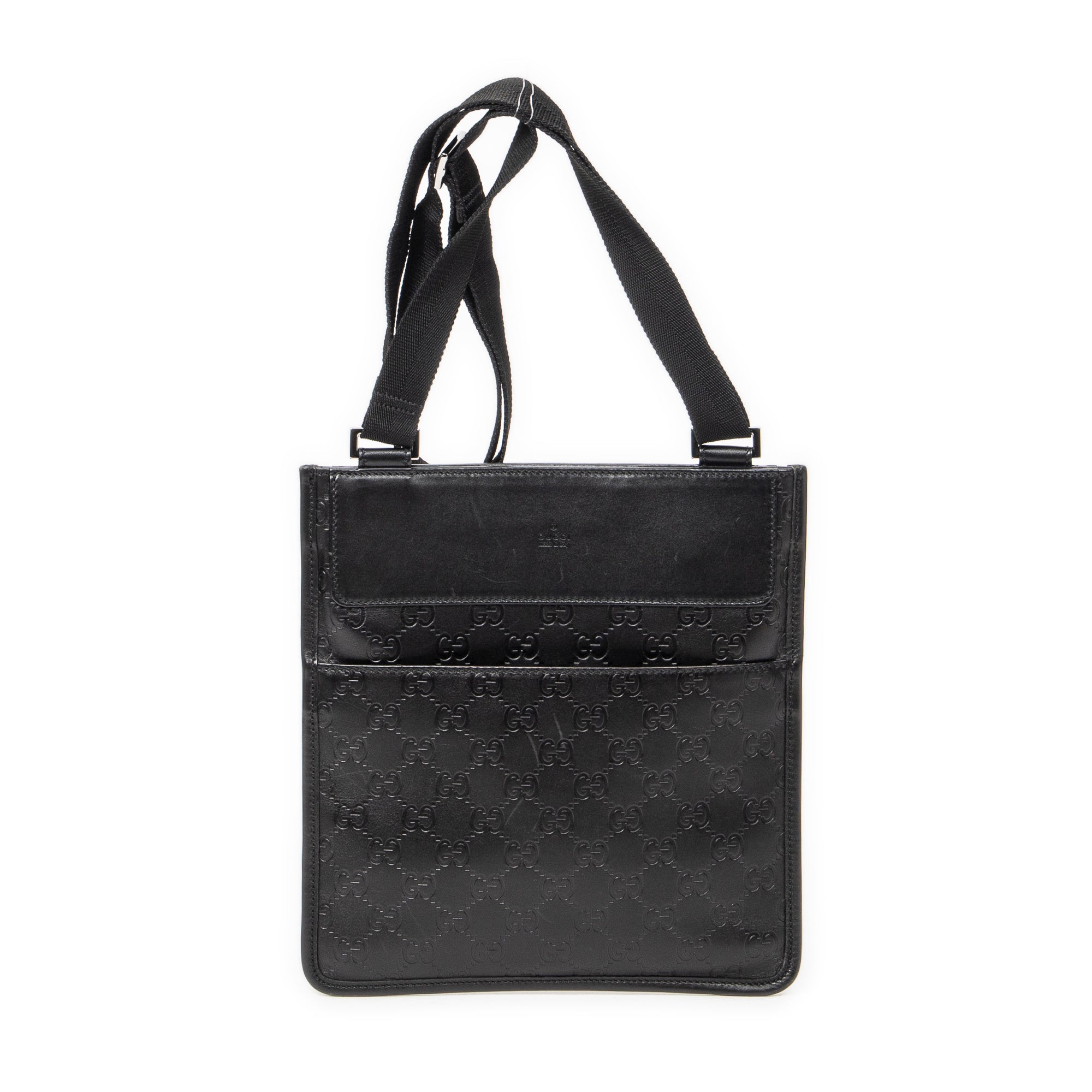 Shoulder Bag Small Flat Messenger Black Guccissima Leather