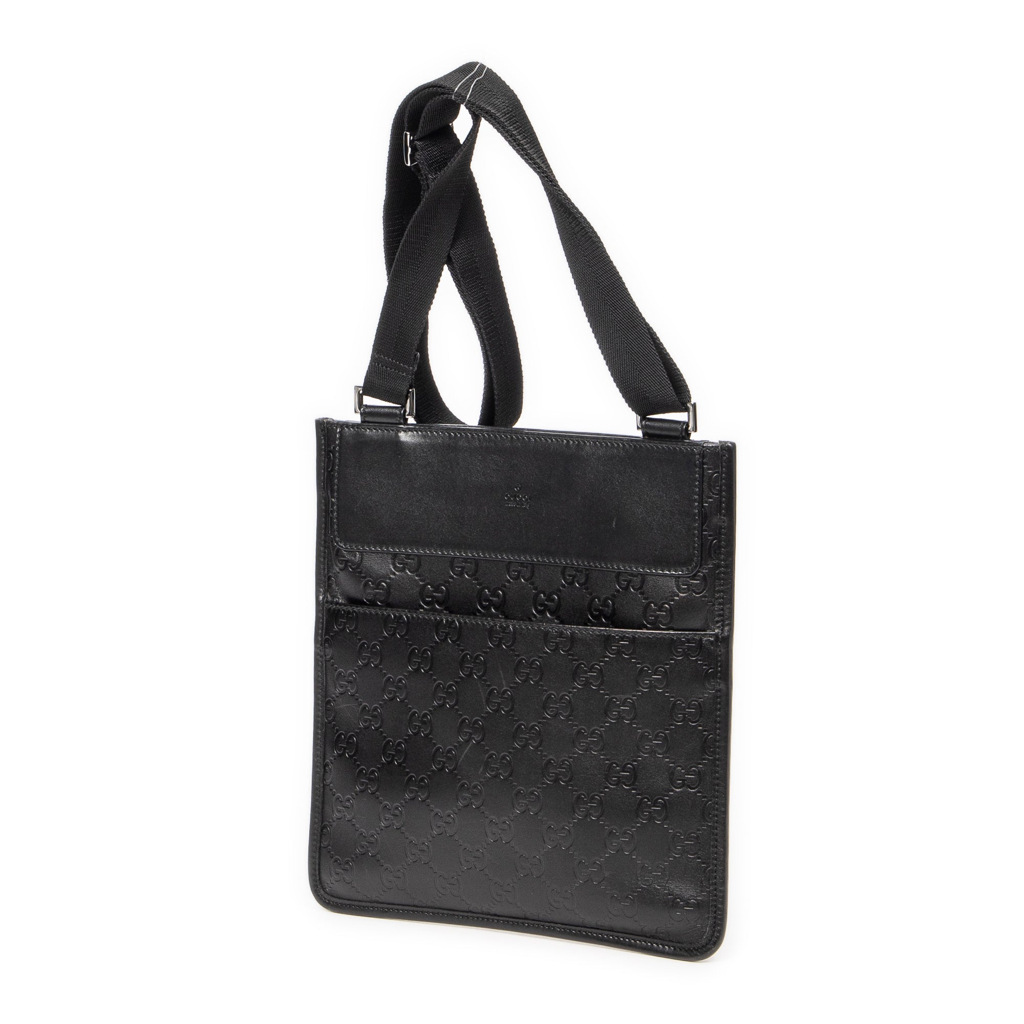 Shoulder Bag Small Flat Messenger Black Guccissima Leather