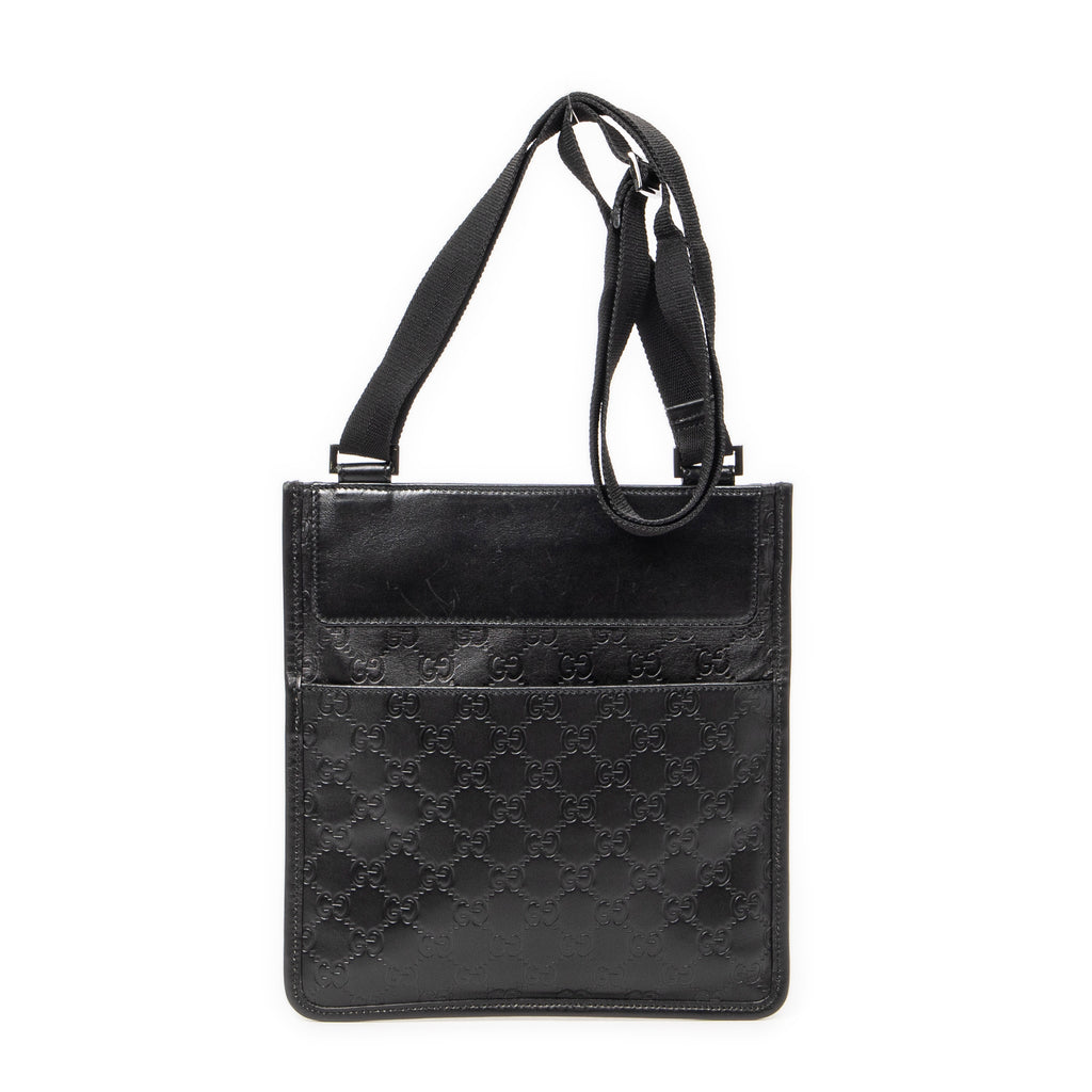 Shoulder Bag Small Flat Messenger Black Guccissima Leather
