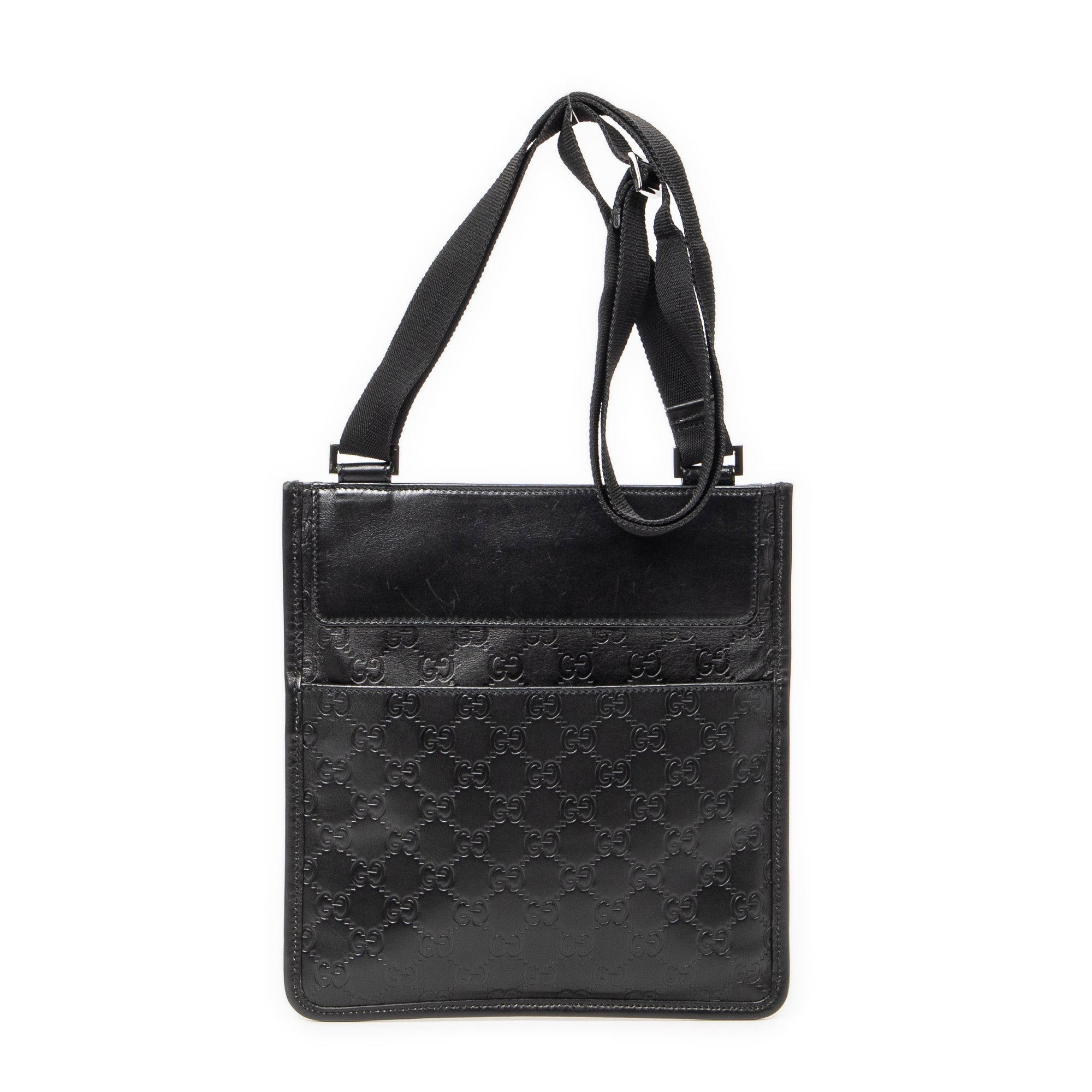 Shoulder Bag Small Flat Messenger Black Guccissima Leather