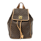 Handbag Small Flap Drawstring Backpack Brown Macadam Coated Canvas