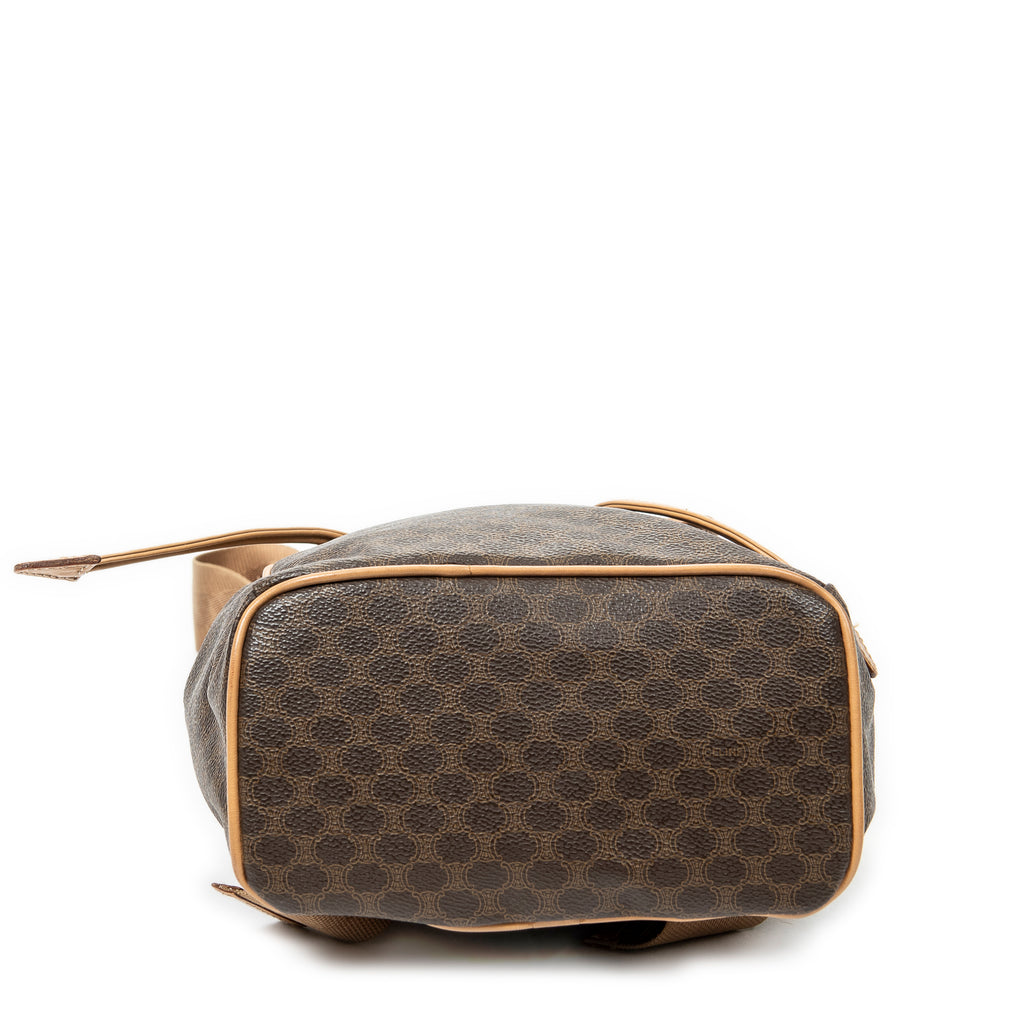 Handbag Small Flap Drawstring Backpack Brown Macadam Coated Canvas