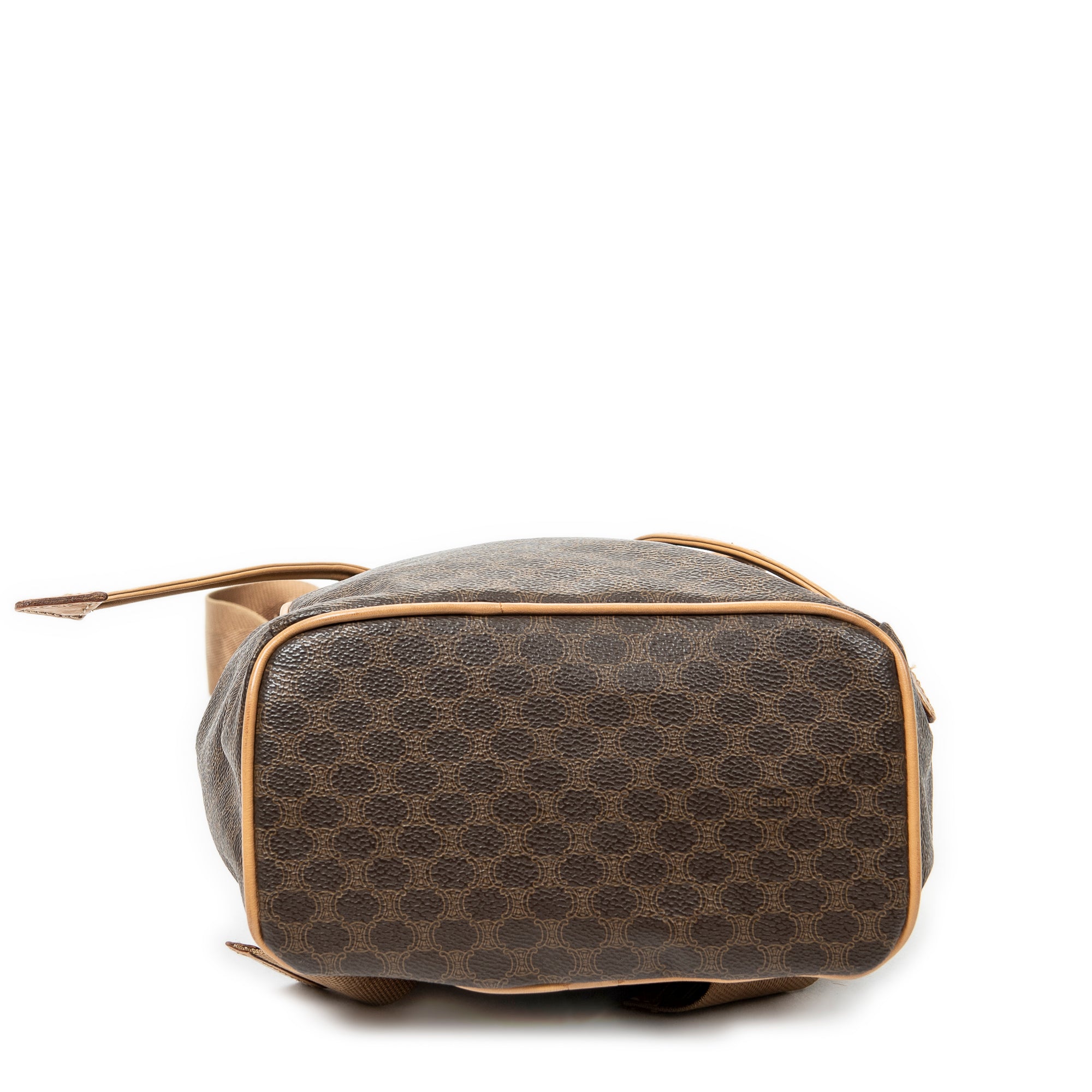 Handbag Small Flap Drawstring Backpack Brown Macadam Coated Canvas
