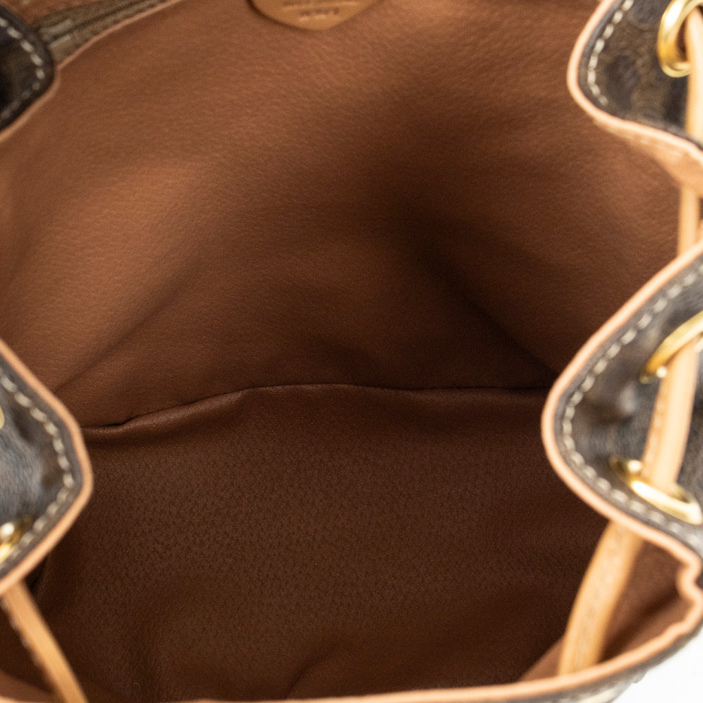 Handbag Small Flap Drawstring Backpack Brown Macadam Coated Canvas