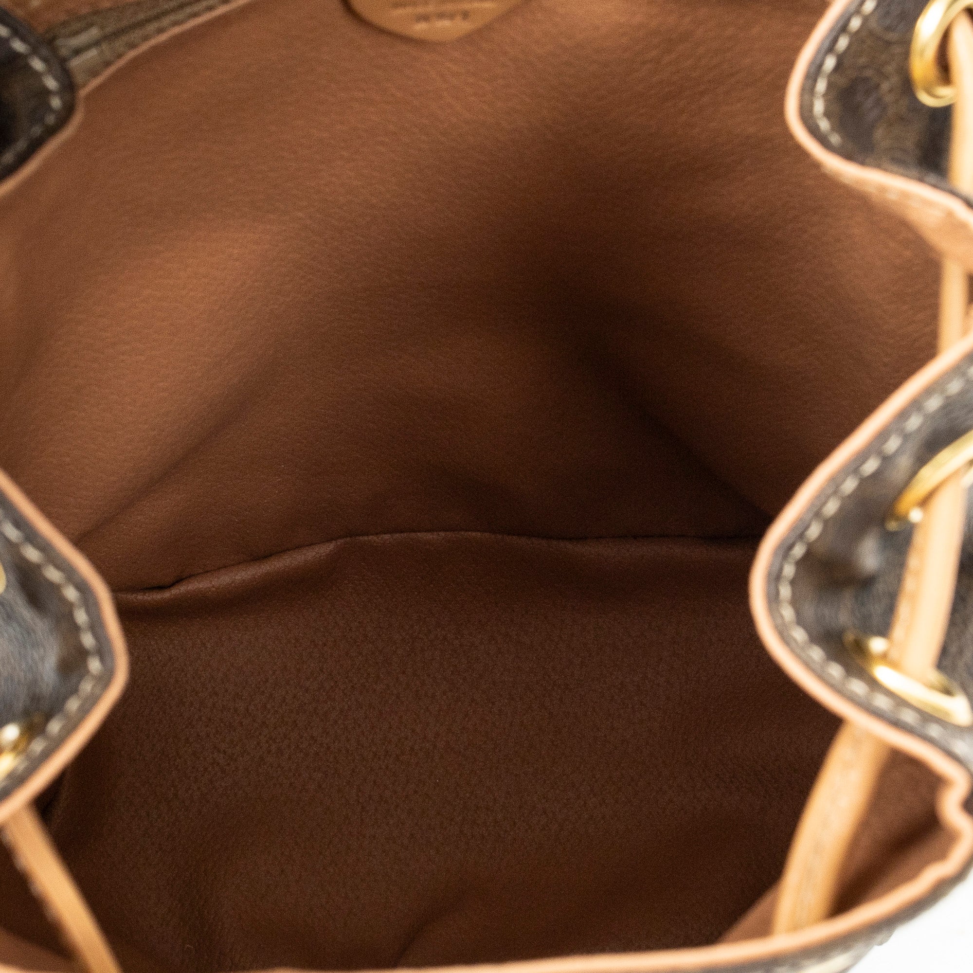 Handbag Small Flap Drawstring Backpack Brown Macadam Coated Canvas