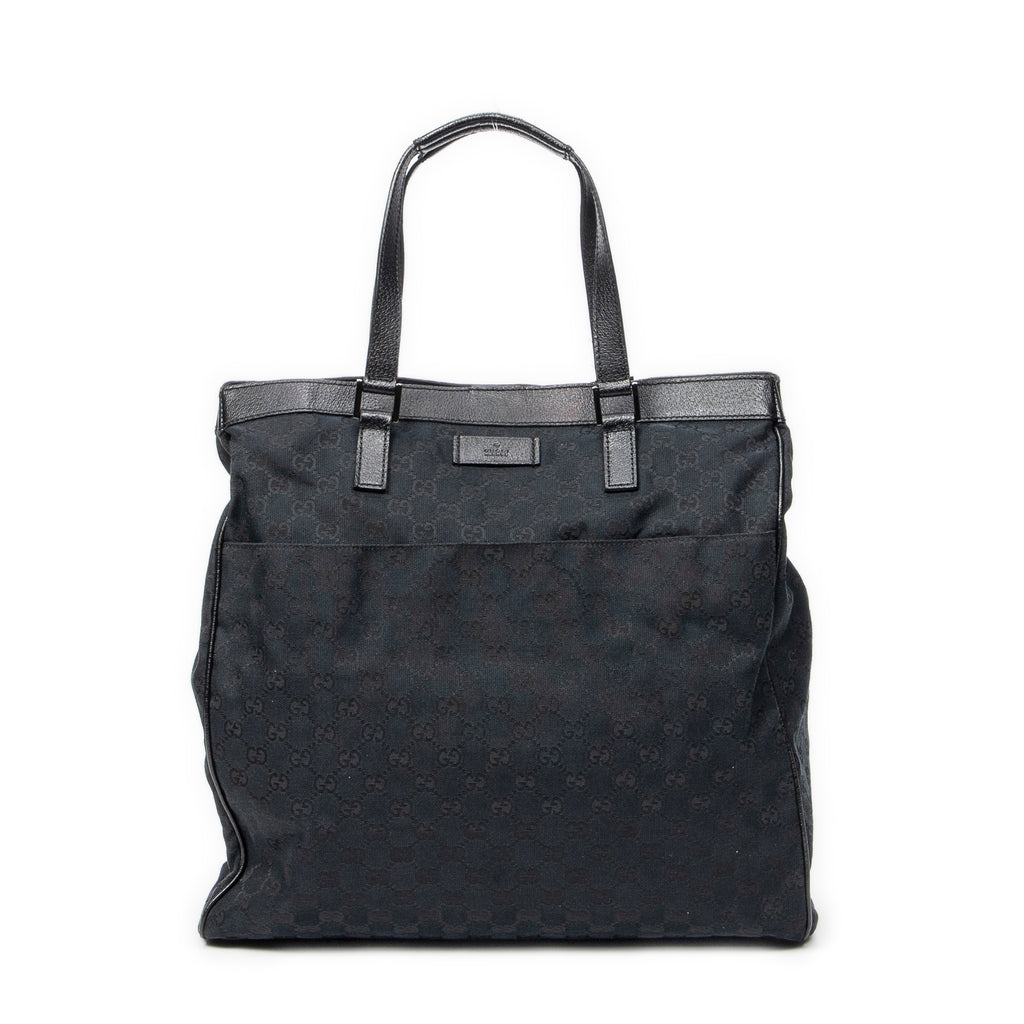 Handbag Front Pocket Shopping Tote Black Monogrammed Canvas