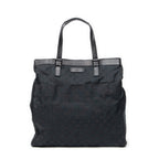 Handbag Front Pocket Shopping Tote Black Monogrammed Canvas