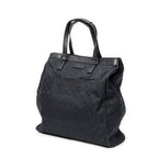 Handbag Front Pocket Shopping Tote Black Monogrammed Canvas