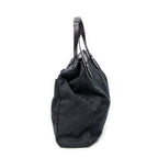 Handbag Front Pocket Shopping Tote Black Monogrammed Canvas