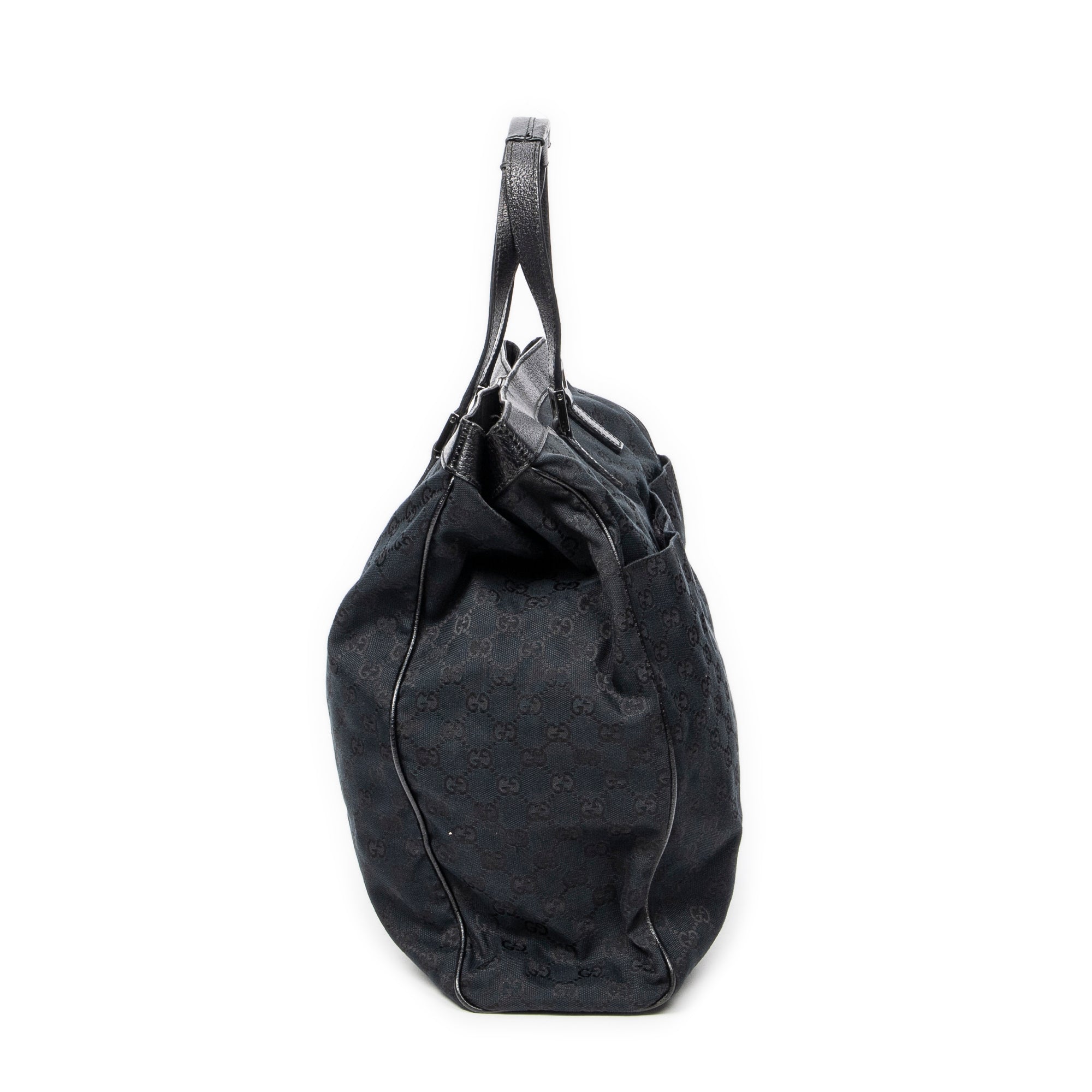 Handbag Front Pocket Shopping Tote Black Monogrammed Canvas