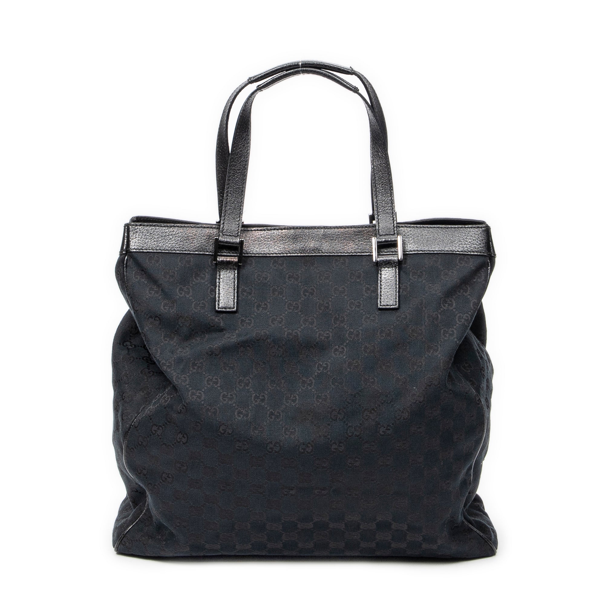 Handbag Front Pocket Shopping Tote Black Monogrammed Canvas