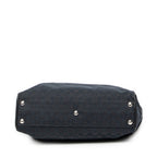 Handbag Front Pocket Shopping Tote Black Monogrammed Canvas