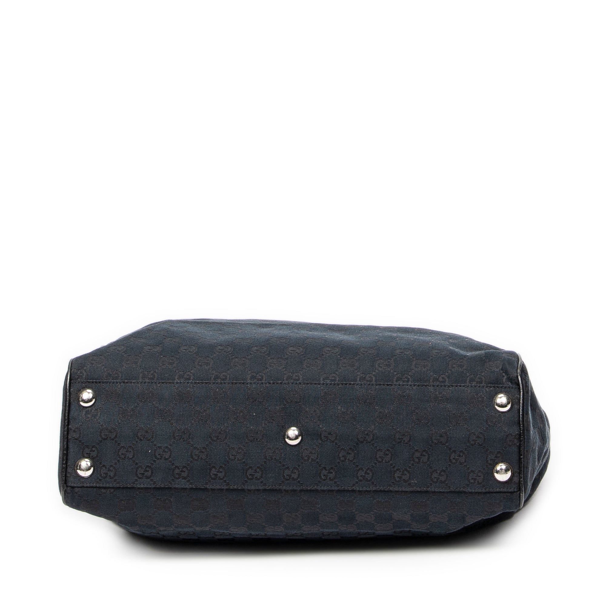 Handbag Front Pocket Shopping Tote Black Monogrammed Canvas