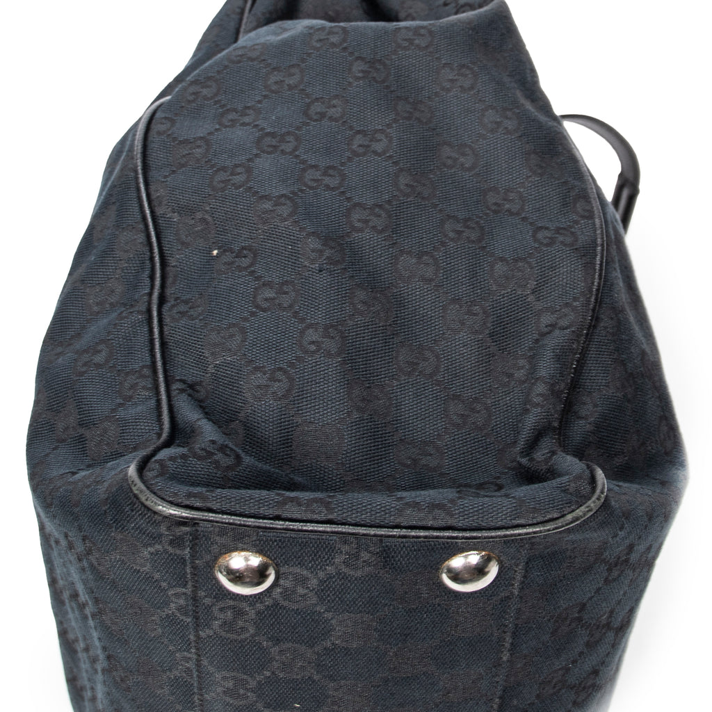 Handbag Front Pocket Shopping Tote Black Monogrammed Canvas