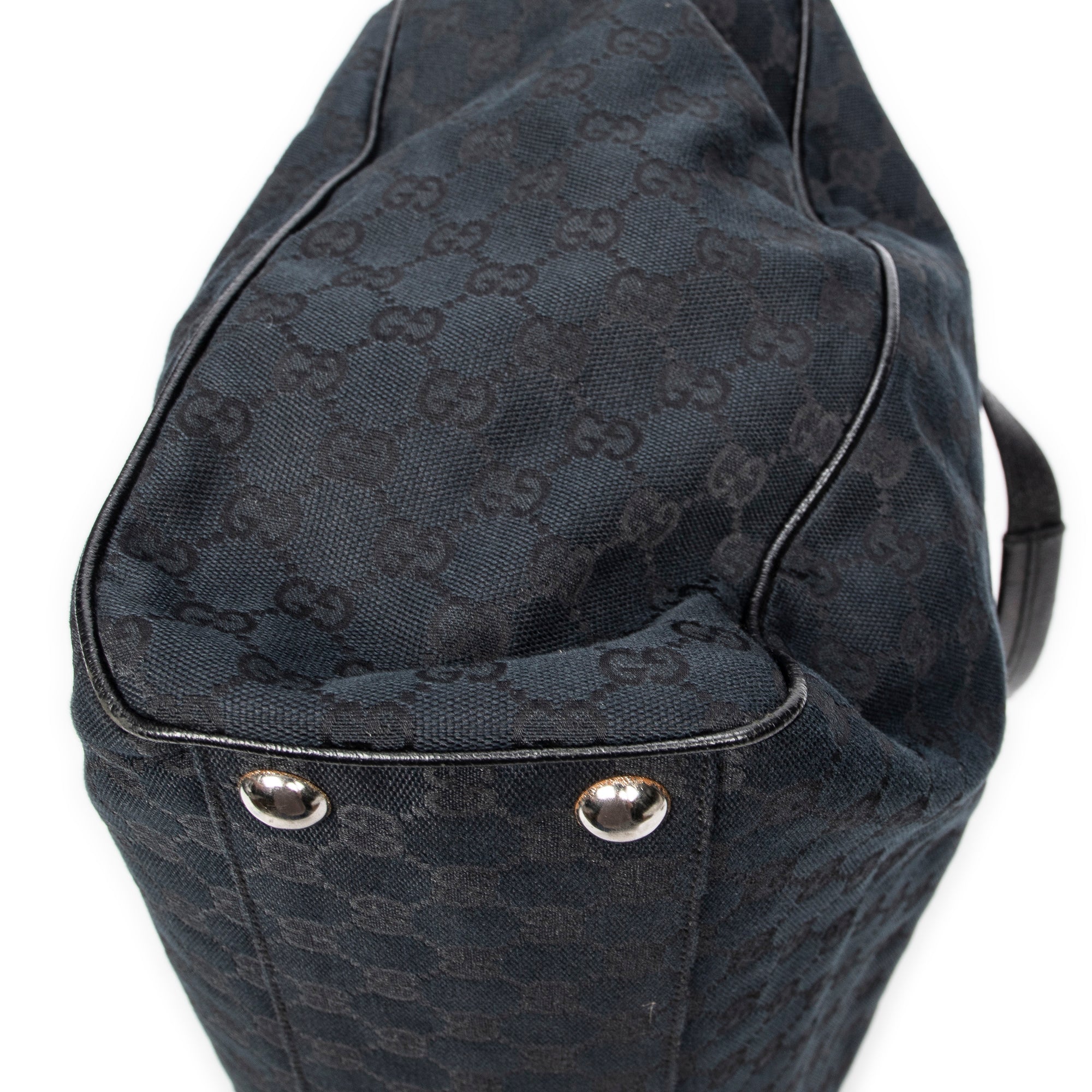 Handbag Front Pocket Shopping Tote Black Monogrammed Canvas