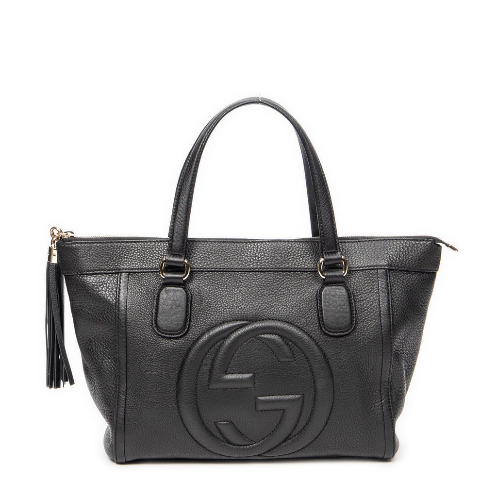 Bolso de mano Soho Tassel Tote Piel de becerro graneada negra