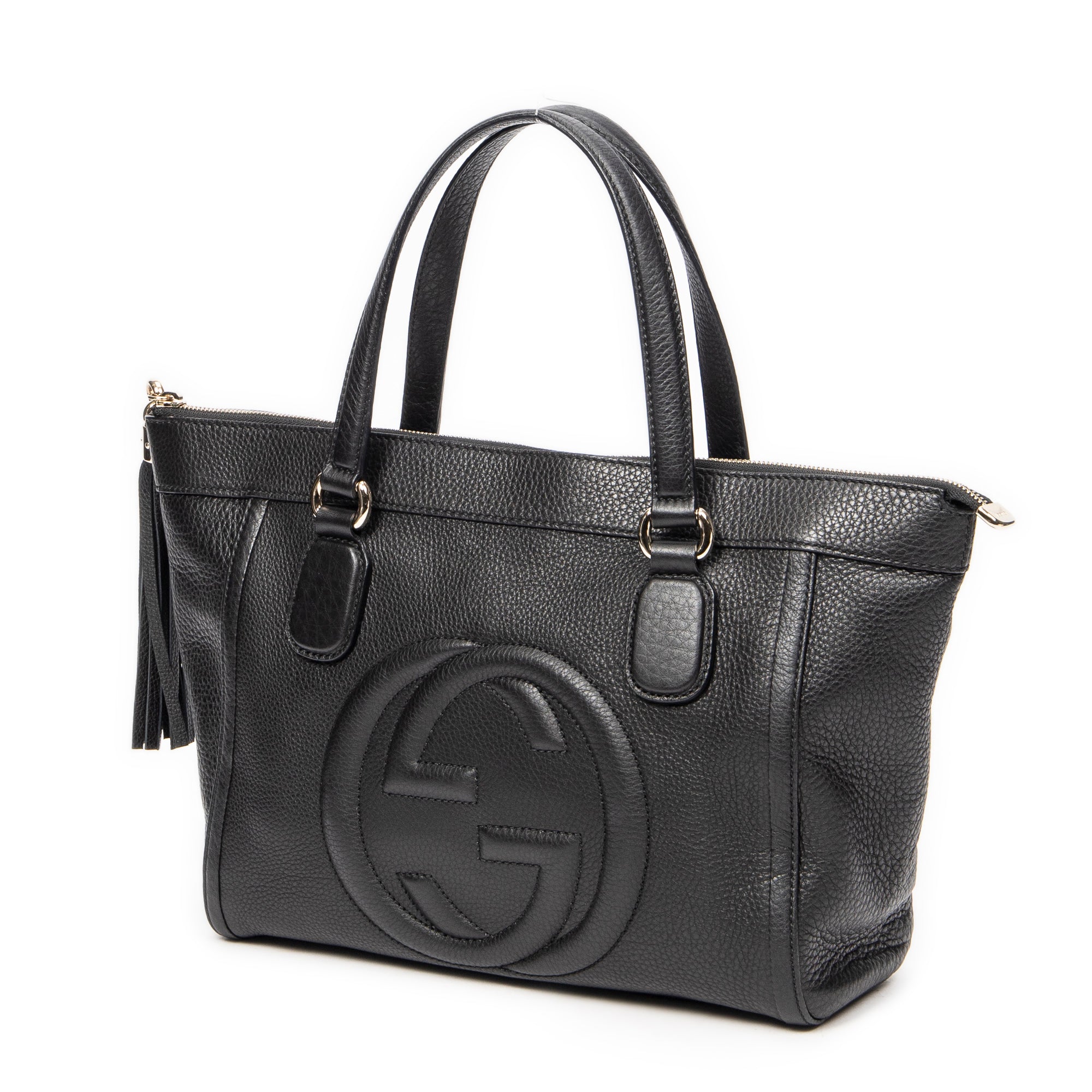 Bolso de mano Soho Tassel Tote Piel de becerro graneada negra