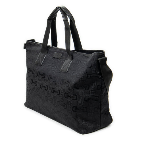 Handbag Medium Shopping Tote Black Horsebit Print Canvas