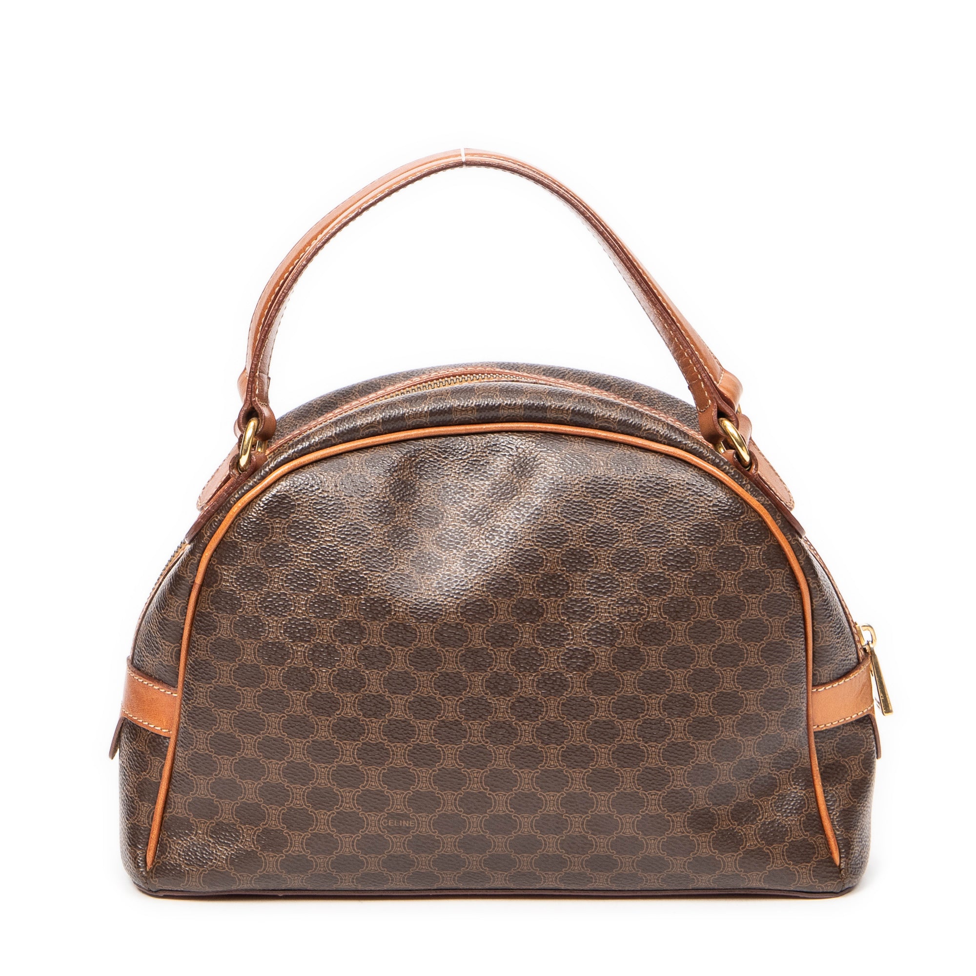 Bolso de mano con asa superior en forma de cúpula de lona recubierta de macadán marrón