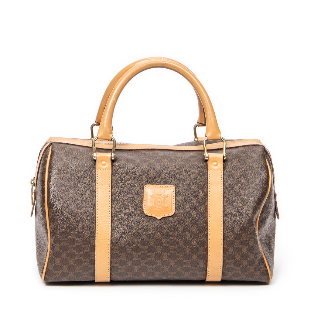Bolso de Mano Vintage Pequeño Boston Marrón Lona Revestida Macadam