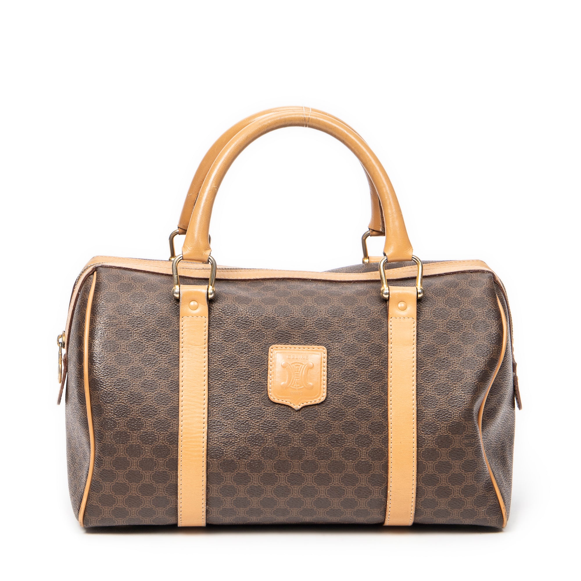 Bolso de Mano Vintage Pequeño Boston Marrón Lona Revestida Macadam