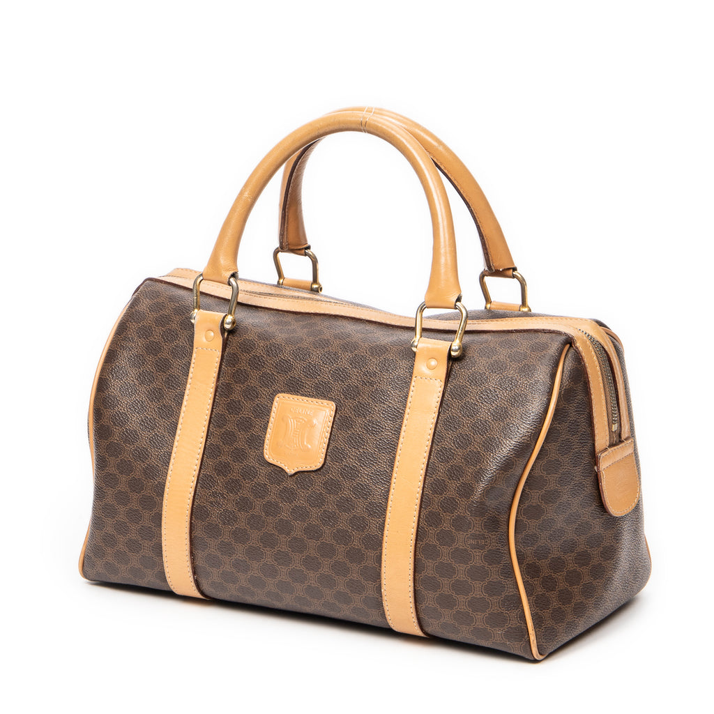 Bolso de Mano Vintage Pequeño Boston Marrón Lona Revestida Macadam
