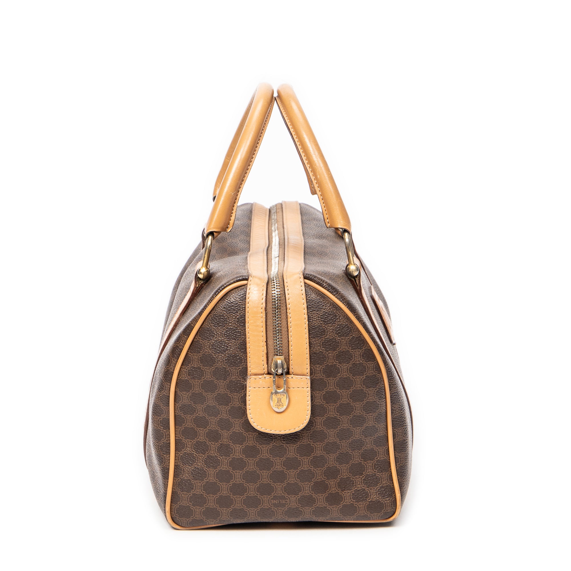 Bolso de Mano Vintage Pequeño Boston Marrón Lona Revestida Macadam