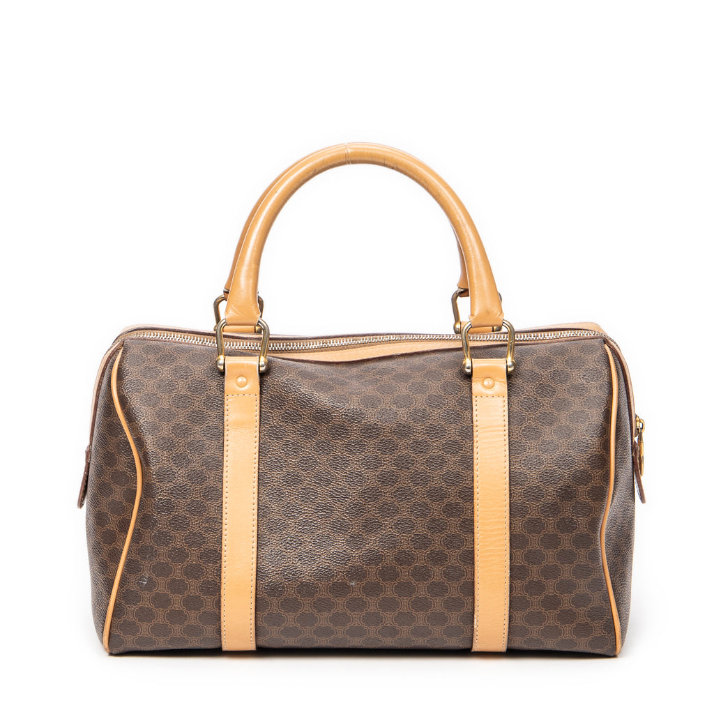 Bolso de Mano Vintage Pequeño Boston Marrón Lona Revestida Macadam