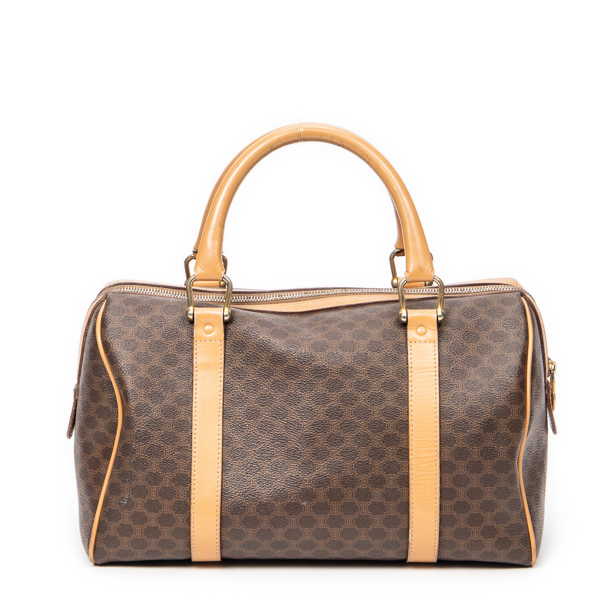 Bolso de Mano Vintage Pequeño Boston Marrón Lona Revestida Macadam