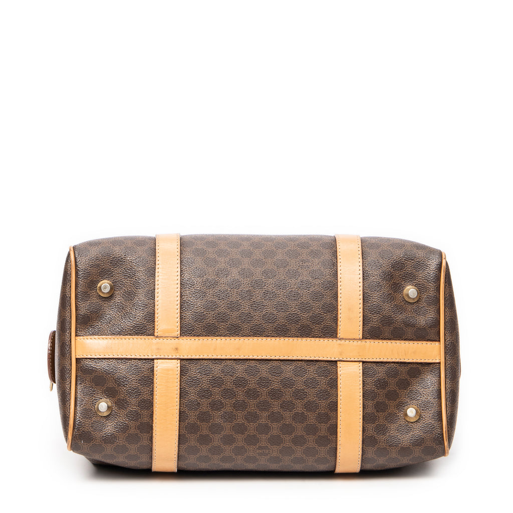 Bolso de Mano Vintage Pequeño Boston Marrón Lona Revestida Macadam