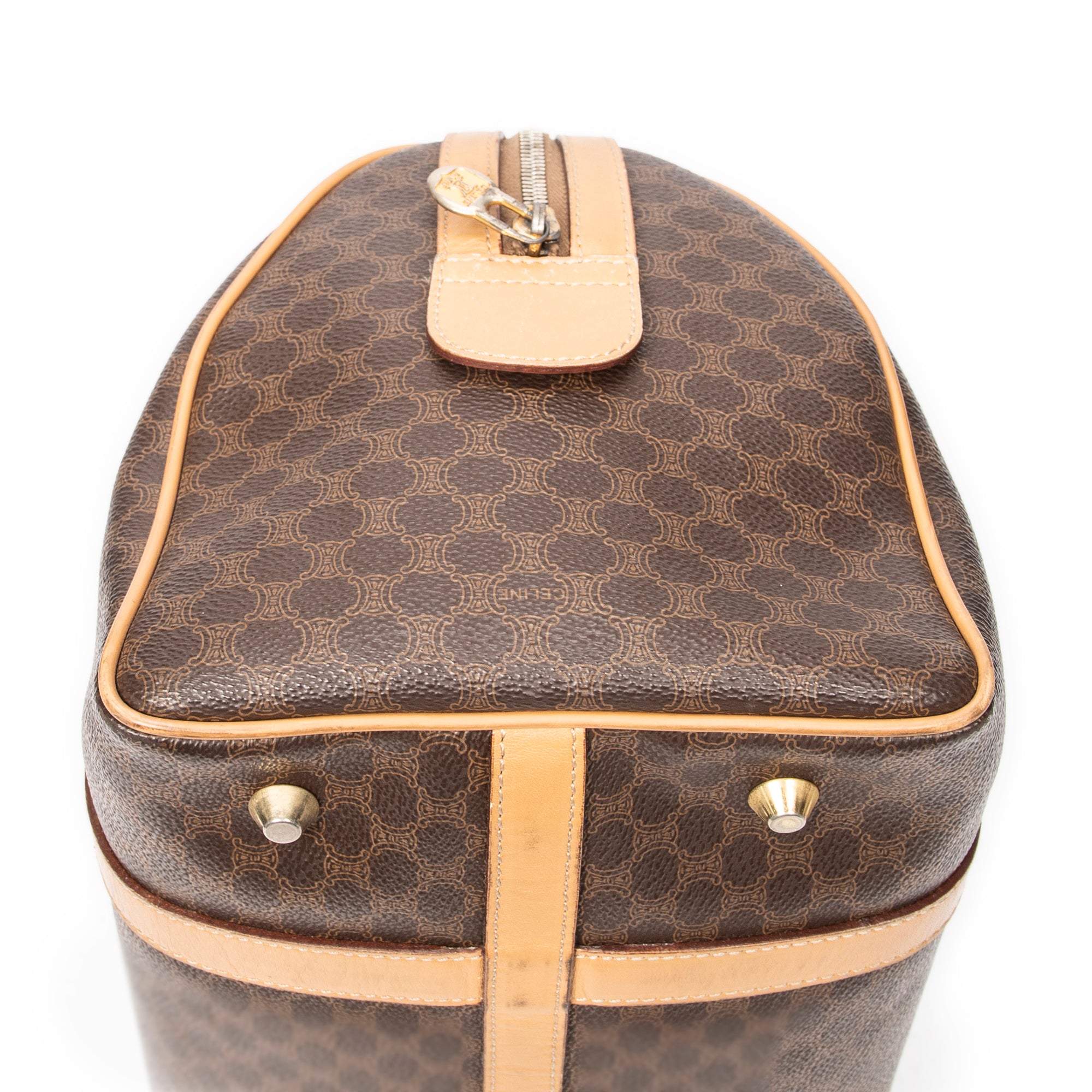 Bolso de Mano Vintage Pequeño Boston Marrón Lona Revestida Macadam