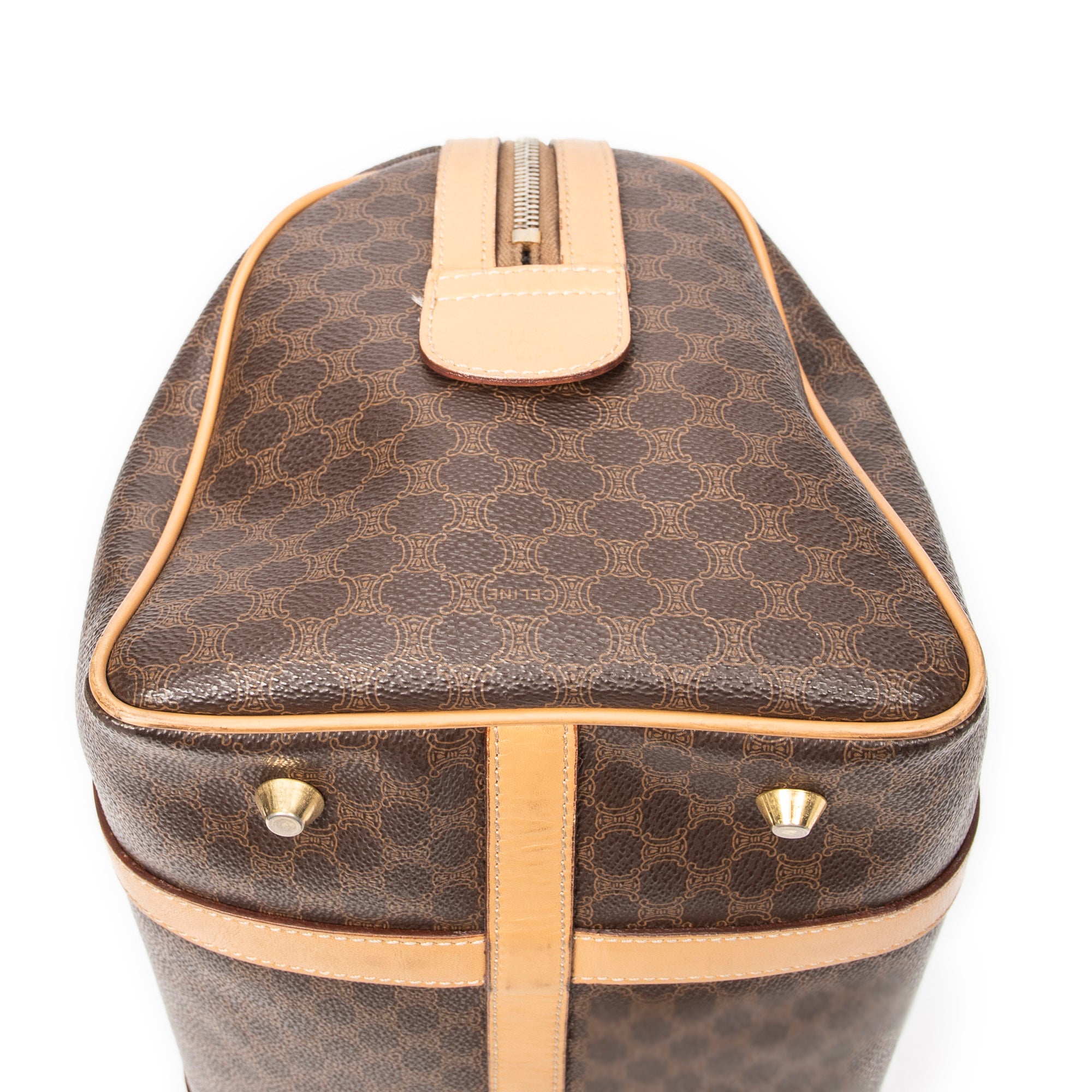 Bolso de Mano Vintage Pequeño Boston Marrón Lona Revestida Macadam