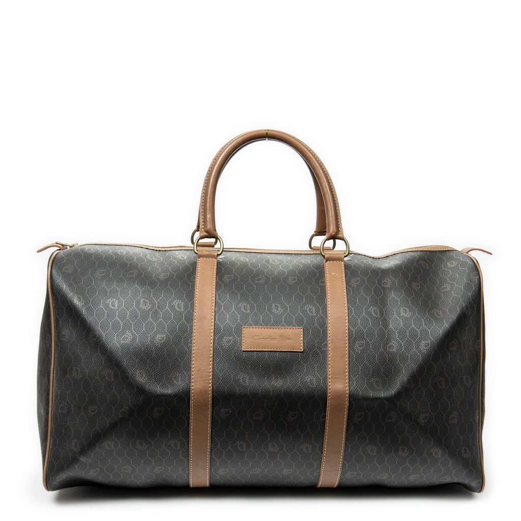 Travel Bag Vintage Large Travel Boston Grey Honeycomb Coated Canvas