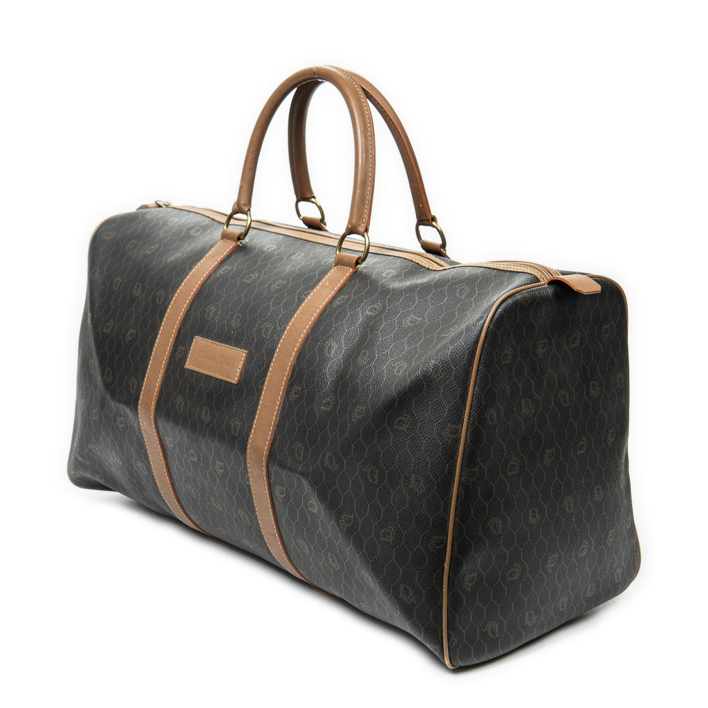 Travel Bag Vintage Large Travel Boston Grey Honeycomb Coated Canvas