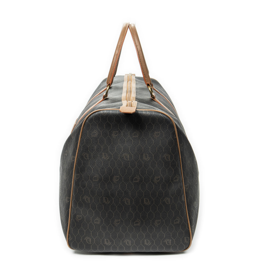 Travel Bag Vintage Large Travel Boston Grey Honeycomb Coated Canvas