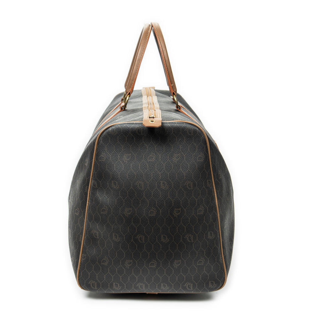 Travel Bag Vintage Large Travel Boston Grey Honeycomb Coated Canvas